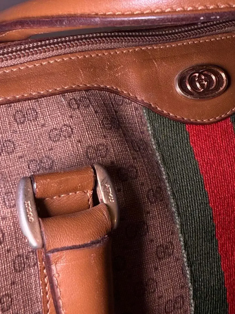 Gucci Vintage Micro GG Supreme Web Stripe Boston Bag